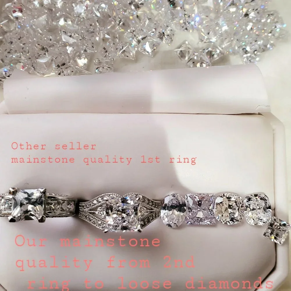 14k WHITE GOLD 925 STERLING SILVER PRINCESS CUT WEDDING BAND ENGAGEMENT RING - Picture 11 of 11